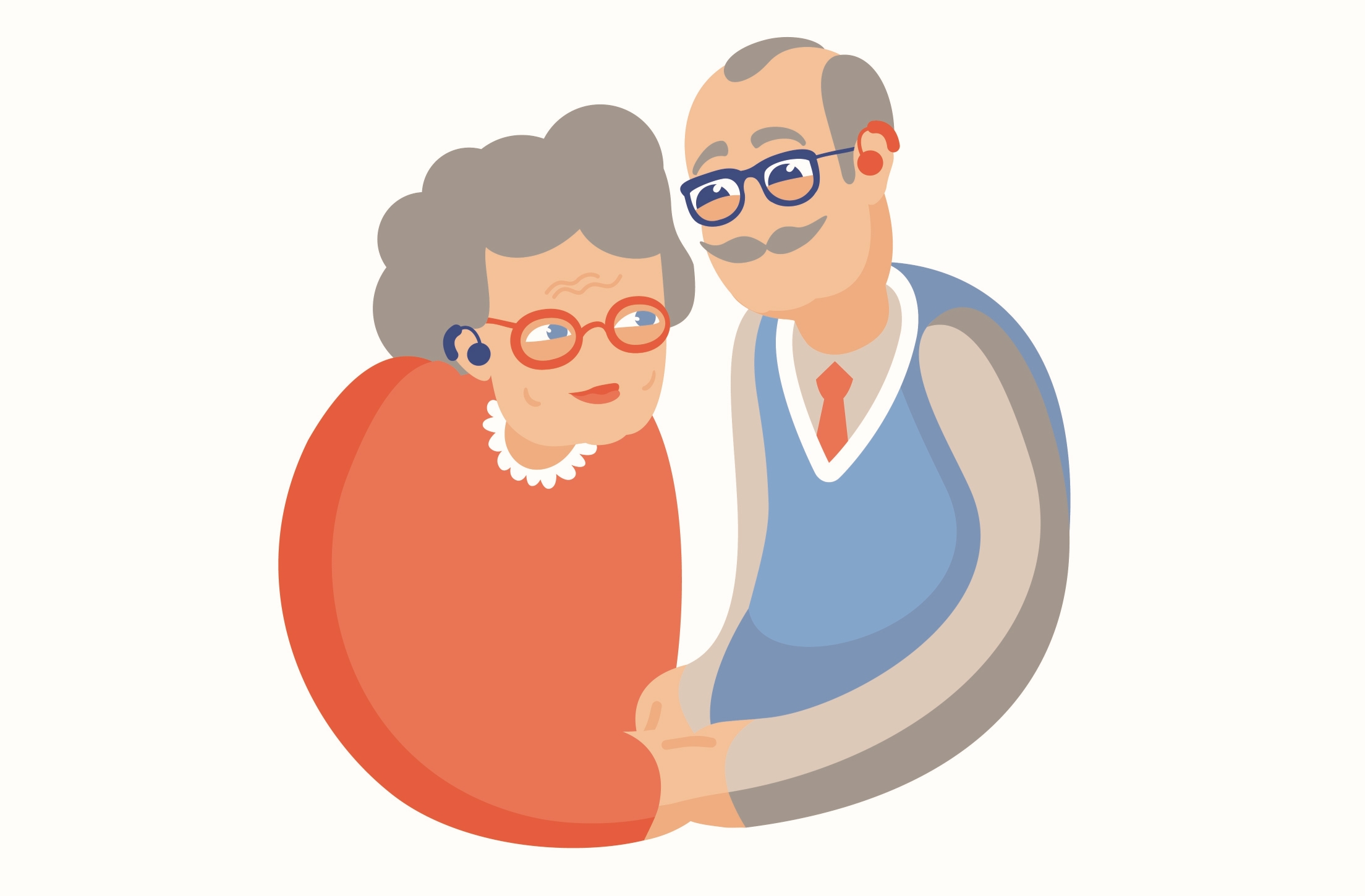 Tegning av to eldre personer som holder hender.
