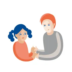 Illustrasjon av jente og far som snakker taktilt tegnspråk