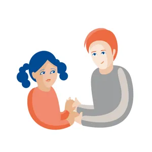 Illustrasjon av jente og far som snakker taktilt tegnspråk