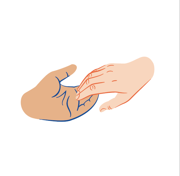 Tegnet bilde av to hender plassert opp på hverandre